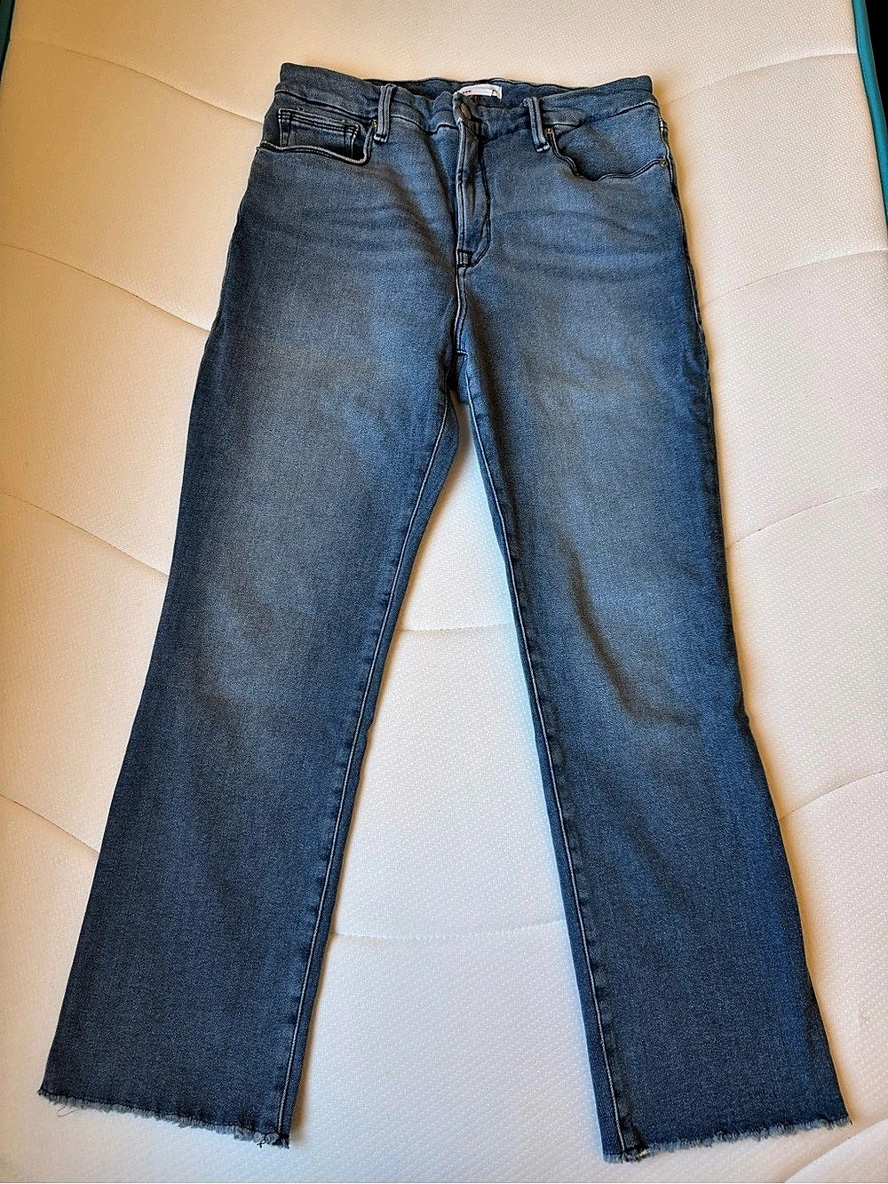 Good American Good Legs Straight Bootcut Jeans Cotton Denim Size 14/32 Cotton